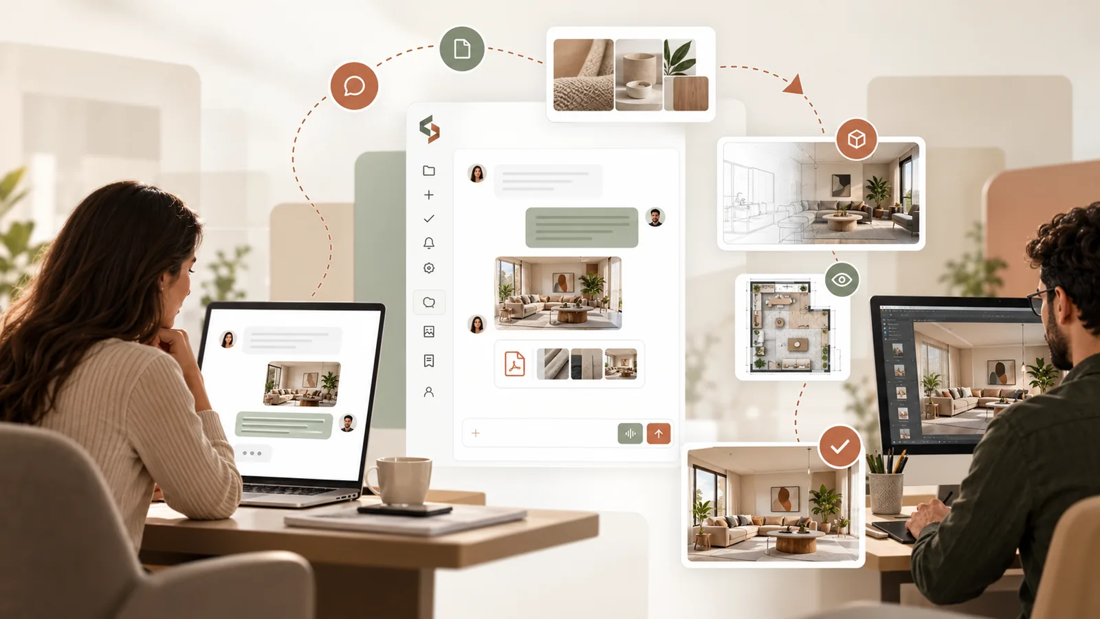 Client and studio collaborating remotely through a shared design project workflow.